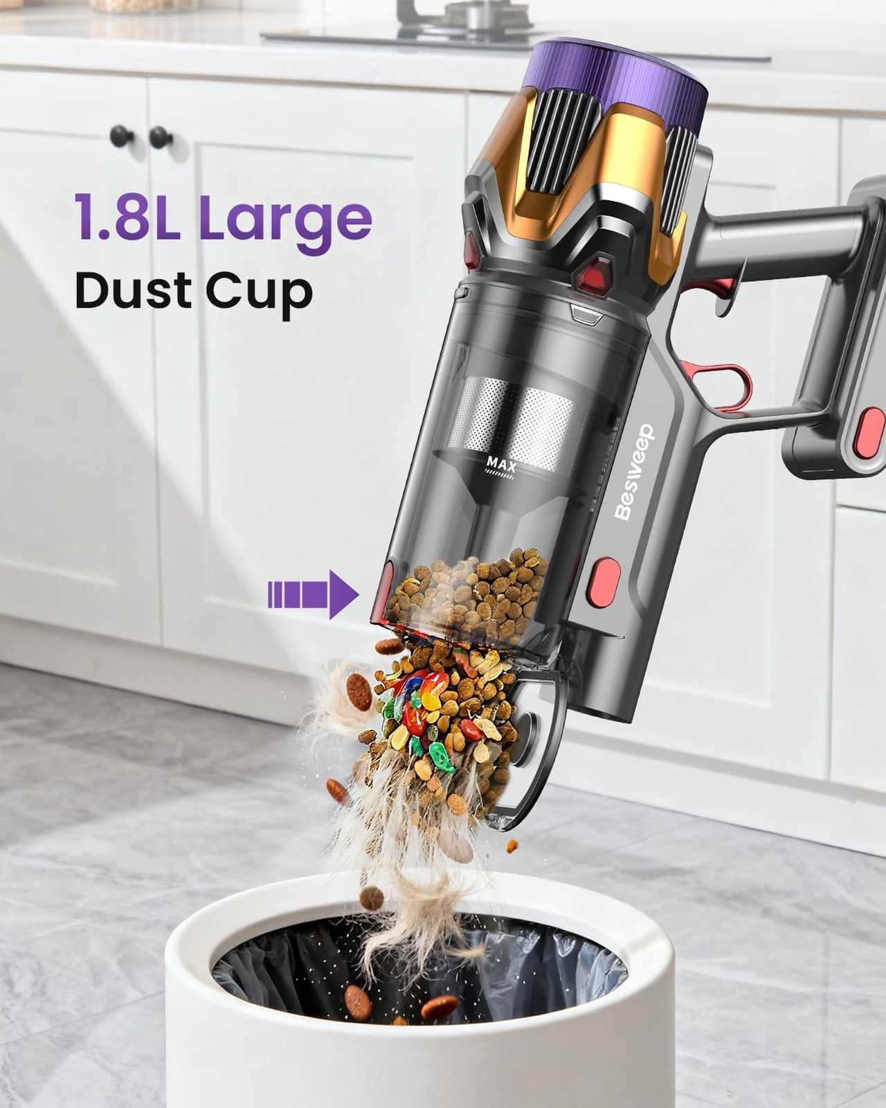 Cordless Vacuum Cleaner 55Kpa/650W/70Mins,1.8L Self Standing Stick Vacuum,Upg...