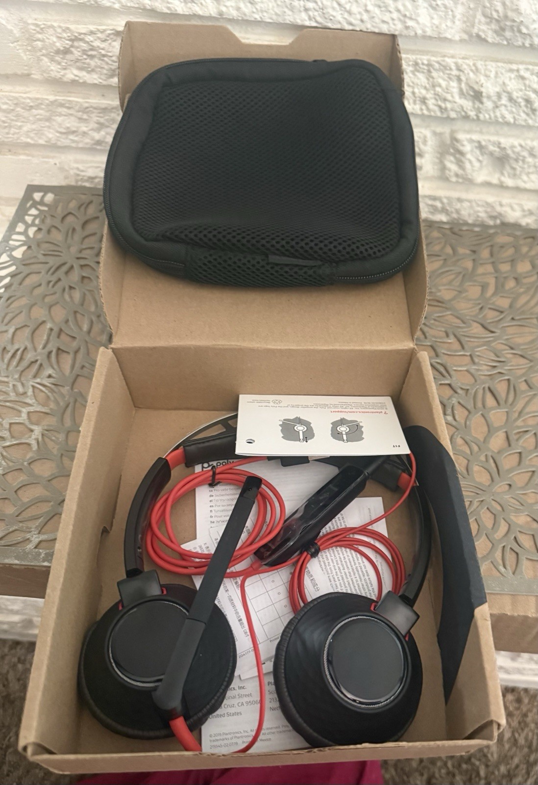 Poly Blackwire 5220 USB Wired Over-Ear Headband Headset, Boom Mic, Black/Red