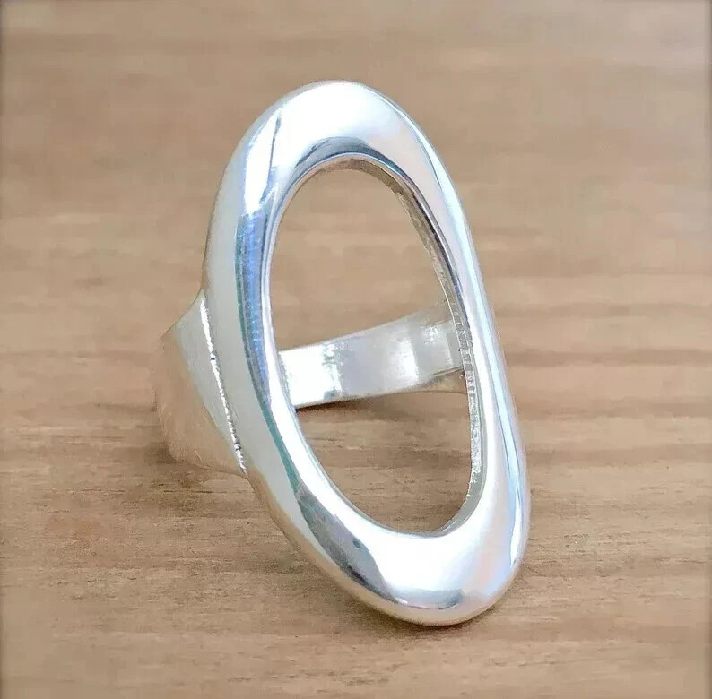Large Open Oval 925 Sterling Silver Band &Statement Ring Handmade Ring All size