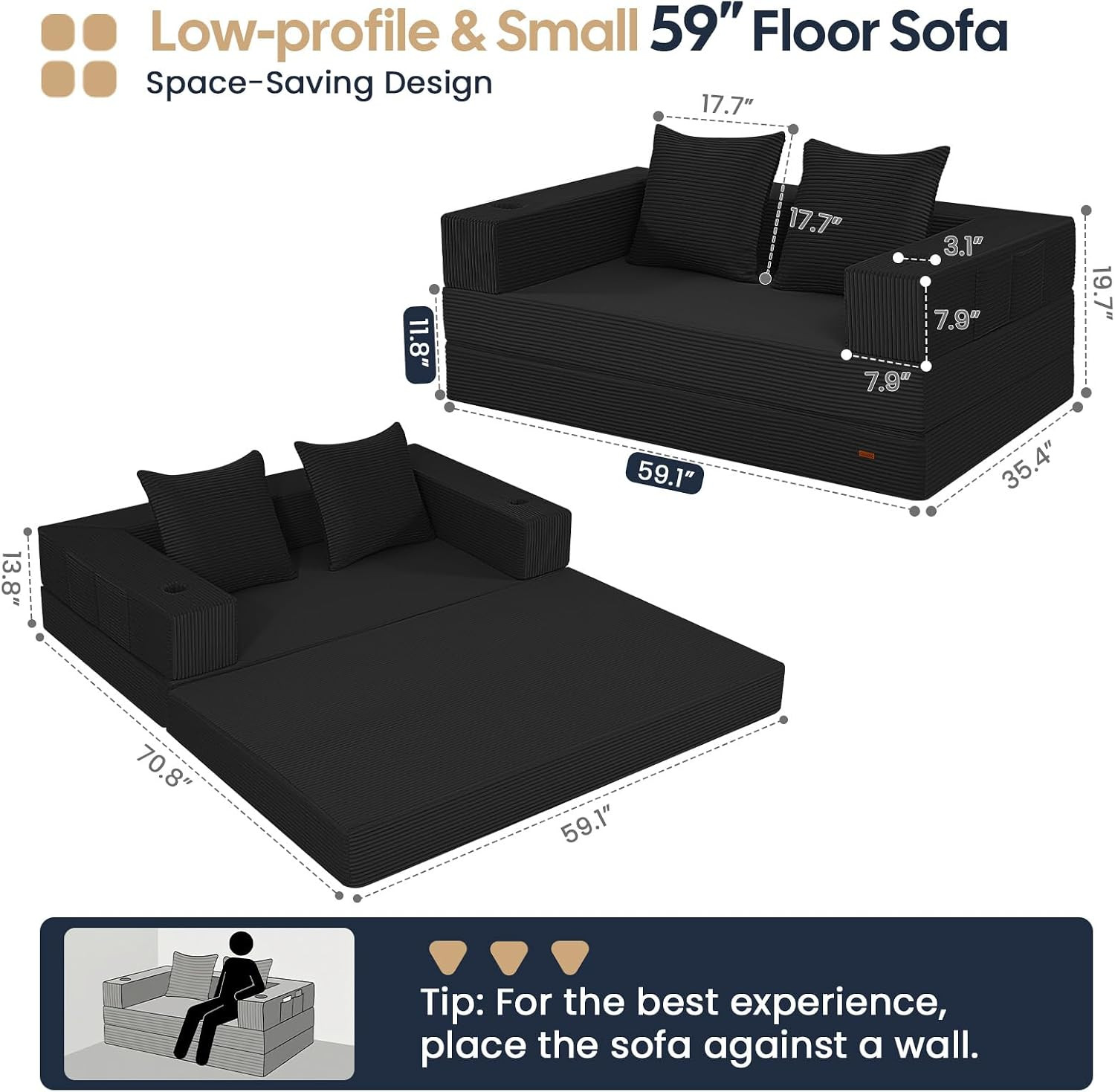 Futon Sofa Bed Convertible Couch Folding Floor Sleeper Mattress Low Profile