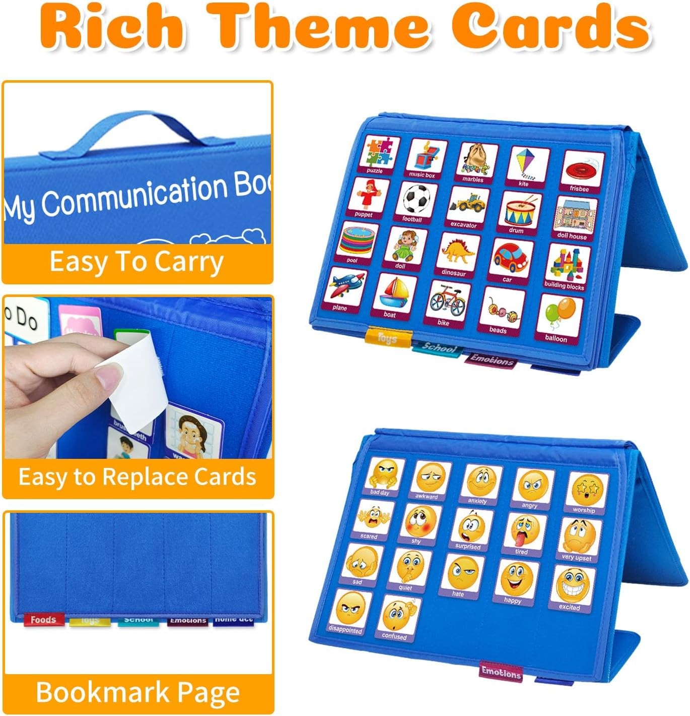 Pecs Communication Book, Visual Schedule for Kids with Autism, Nonverbal Blue