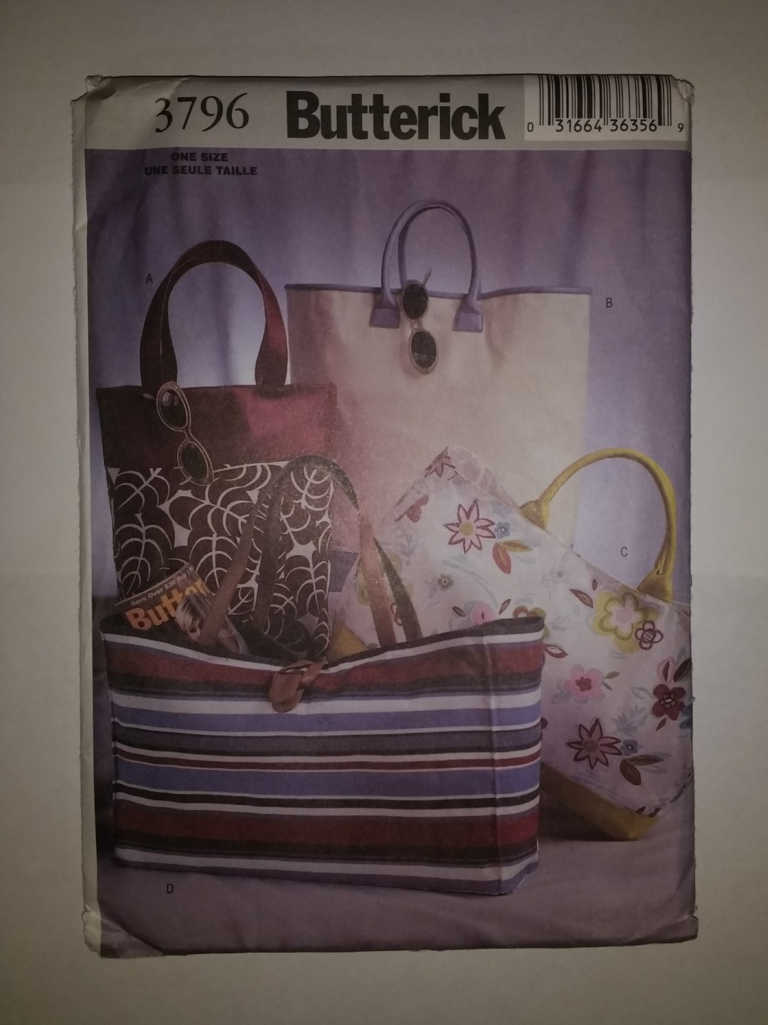 Butterick 3796 Tote Bags Lined