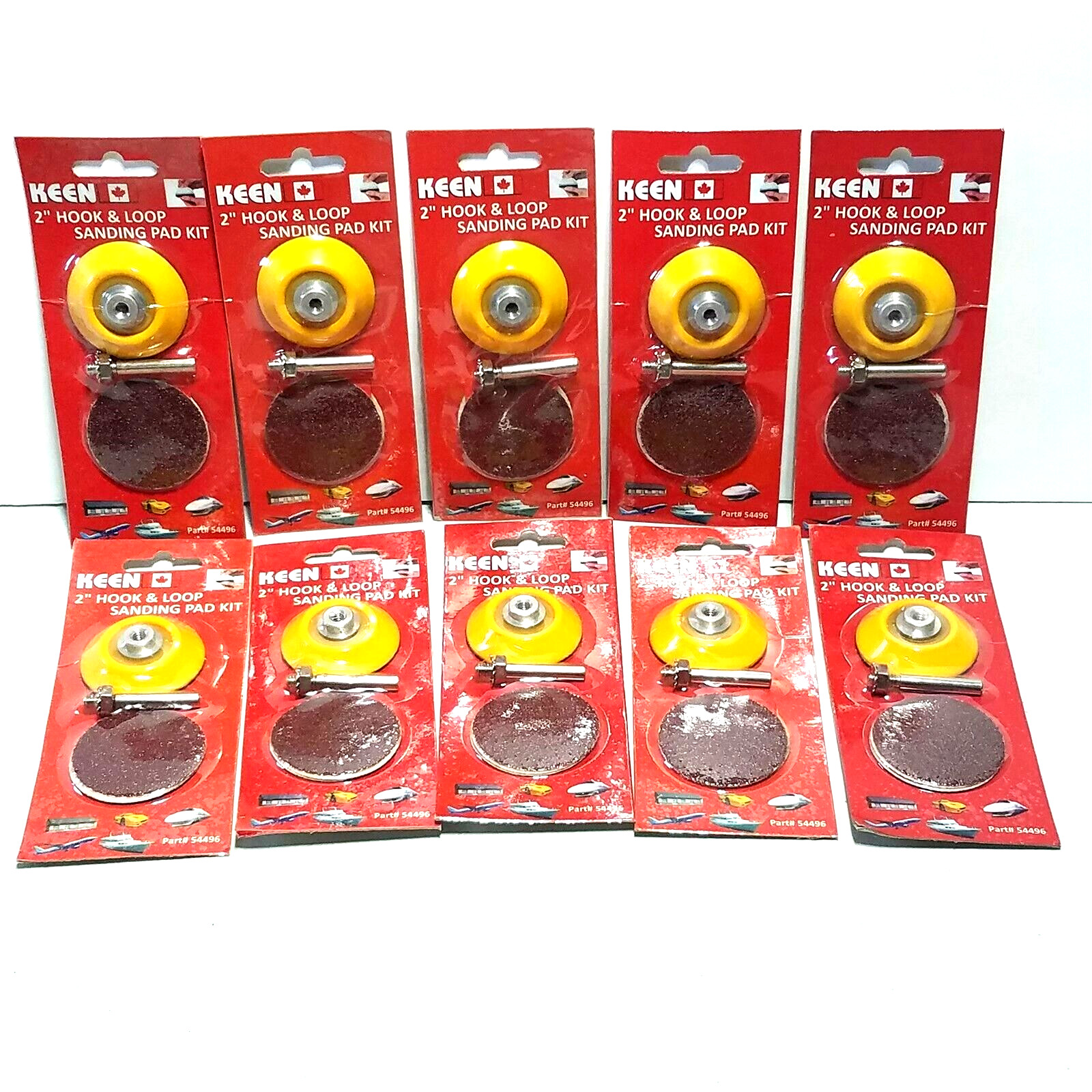Lot of 10 Keen 2" Hook & Loop Sanding Pad Kit 40, 80, 120 Grit 1/4" Shank 54496