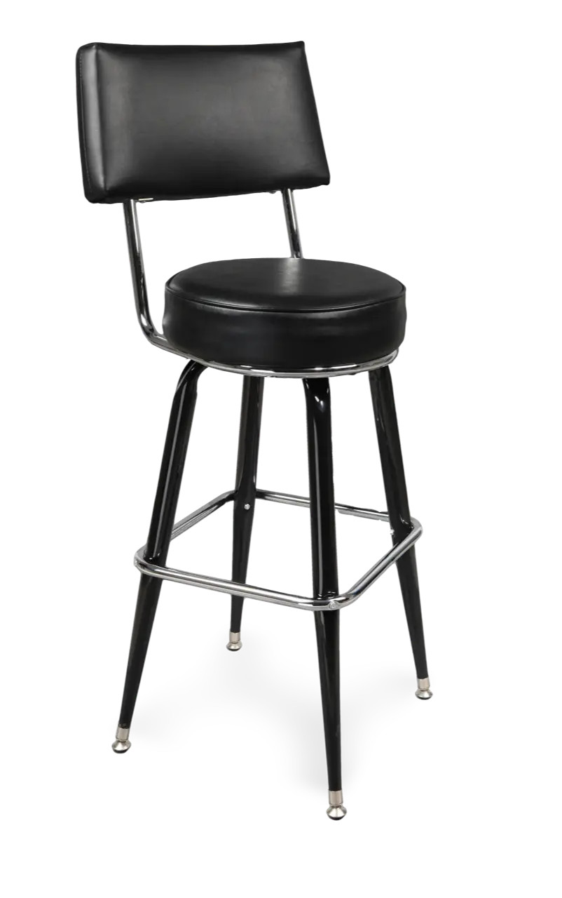Black Steel Frame Metal Barstool w/ Round Swivel Seat & Back
