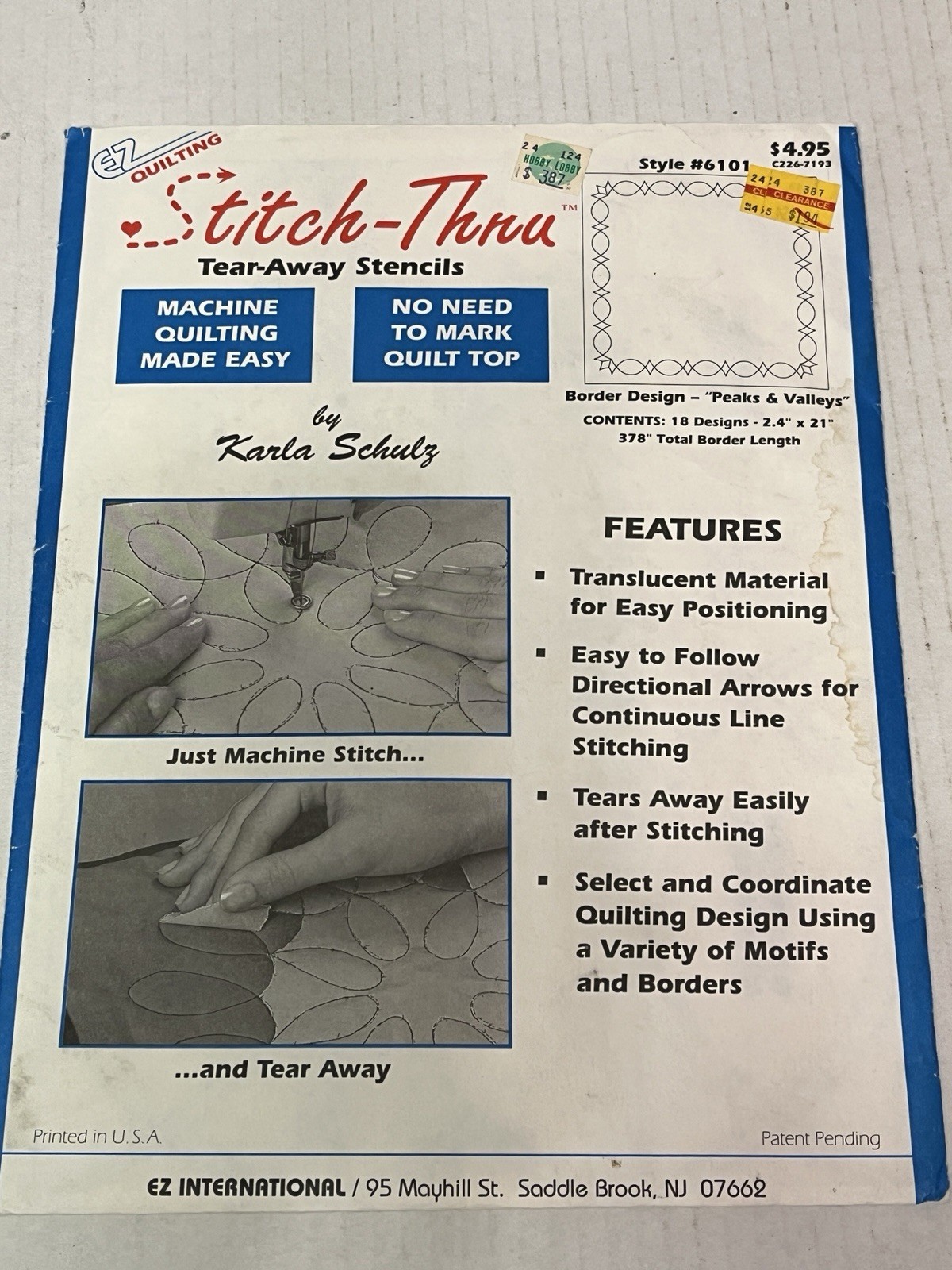EZ Quilting Stitch-Thru Peaks & Valleys 6101 Cut Pattern