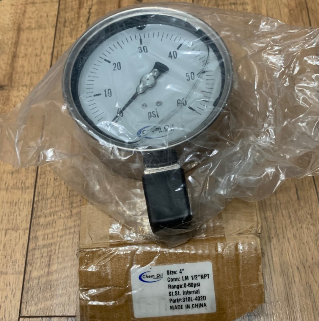CHEM OIL, 310L-402D, PRESSURE GAUGE, 4", 0-60PSI, 1/2"NPT