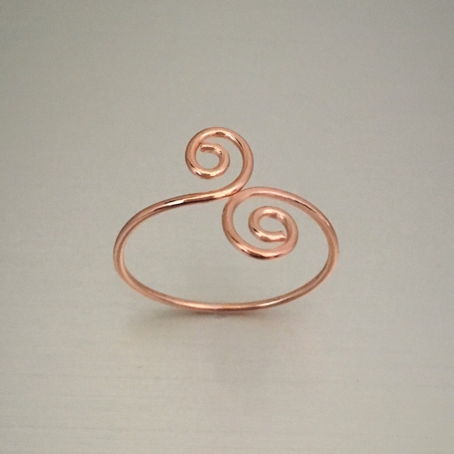 Rose Gold Over Sterling Silver Delicate Wire Swirl Toe Ring, Spiral Silver Rings