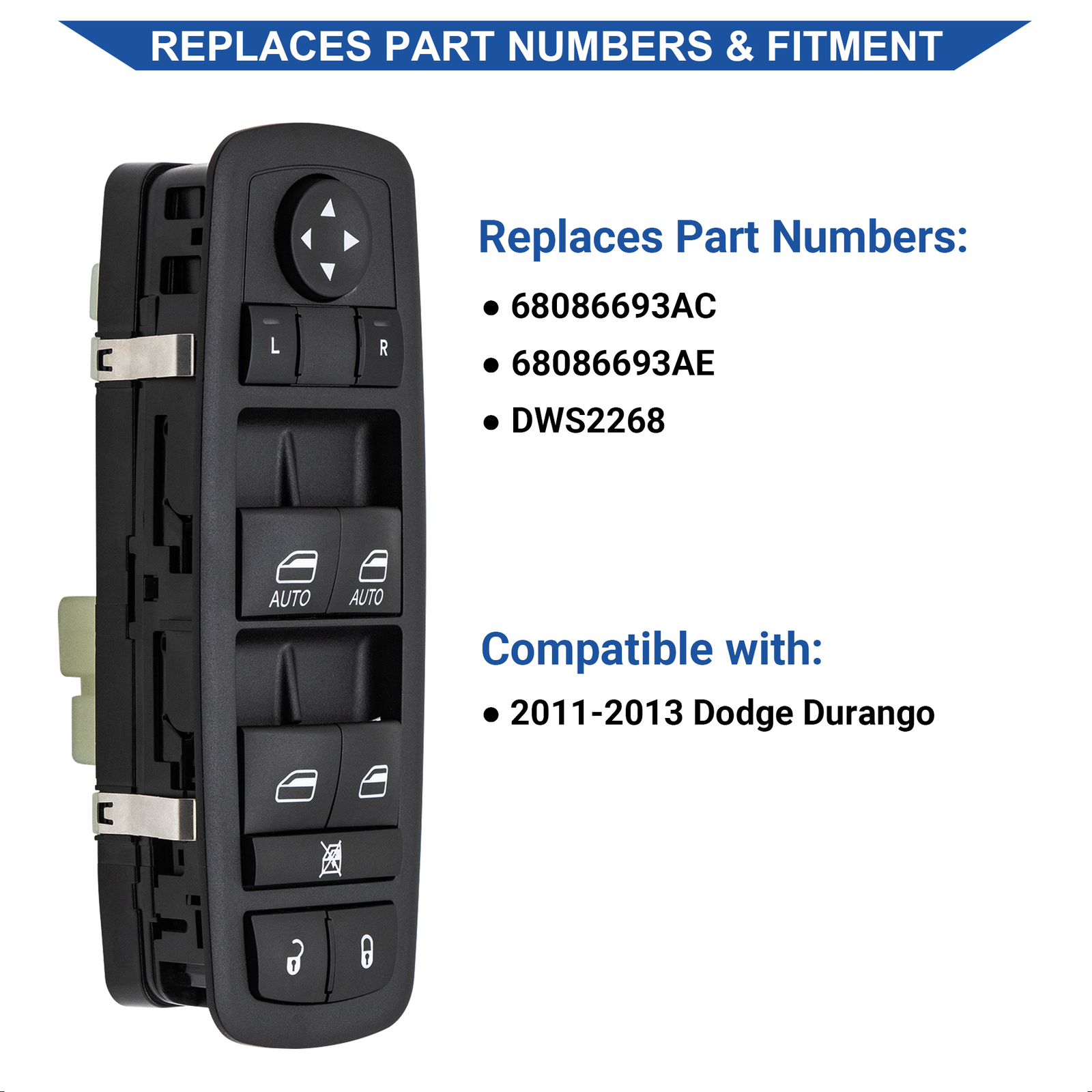 Master Power Window Switch Control for 2011-2013 Dodge Durango 68086693AC 2Autos