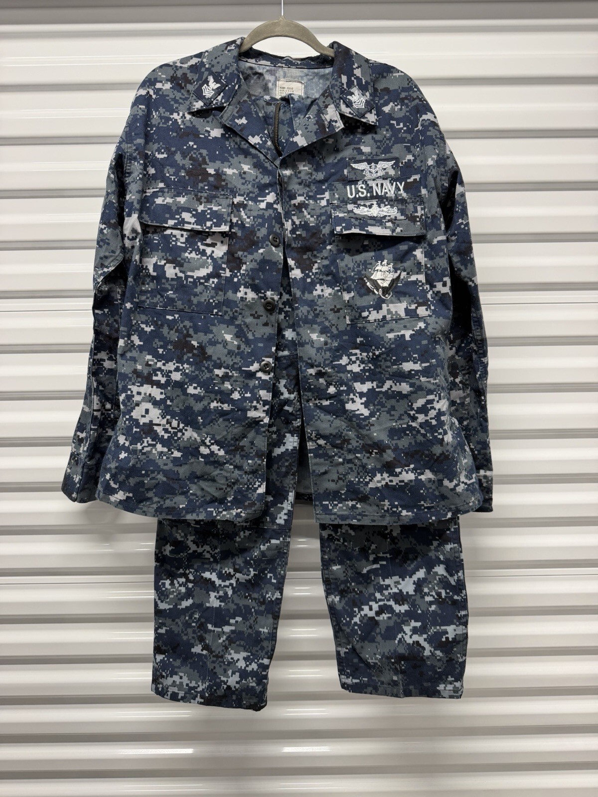 US Navy Shirt & Pants Medium Regular Short Blue Digital Camo Working Uniform *