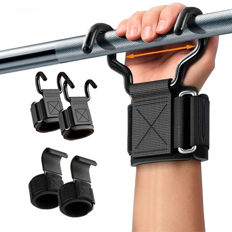 Weight Lifting Hook Grips with Wrist Wraps Hand-bar Wrist Strap Gym Fitness Hook