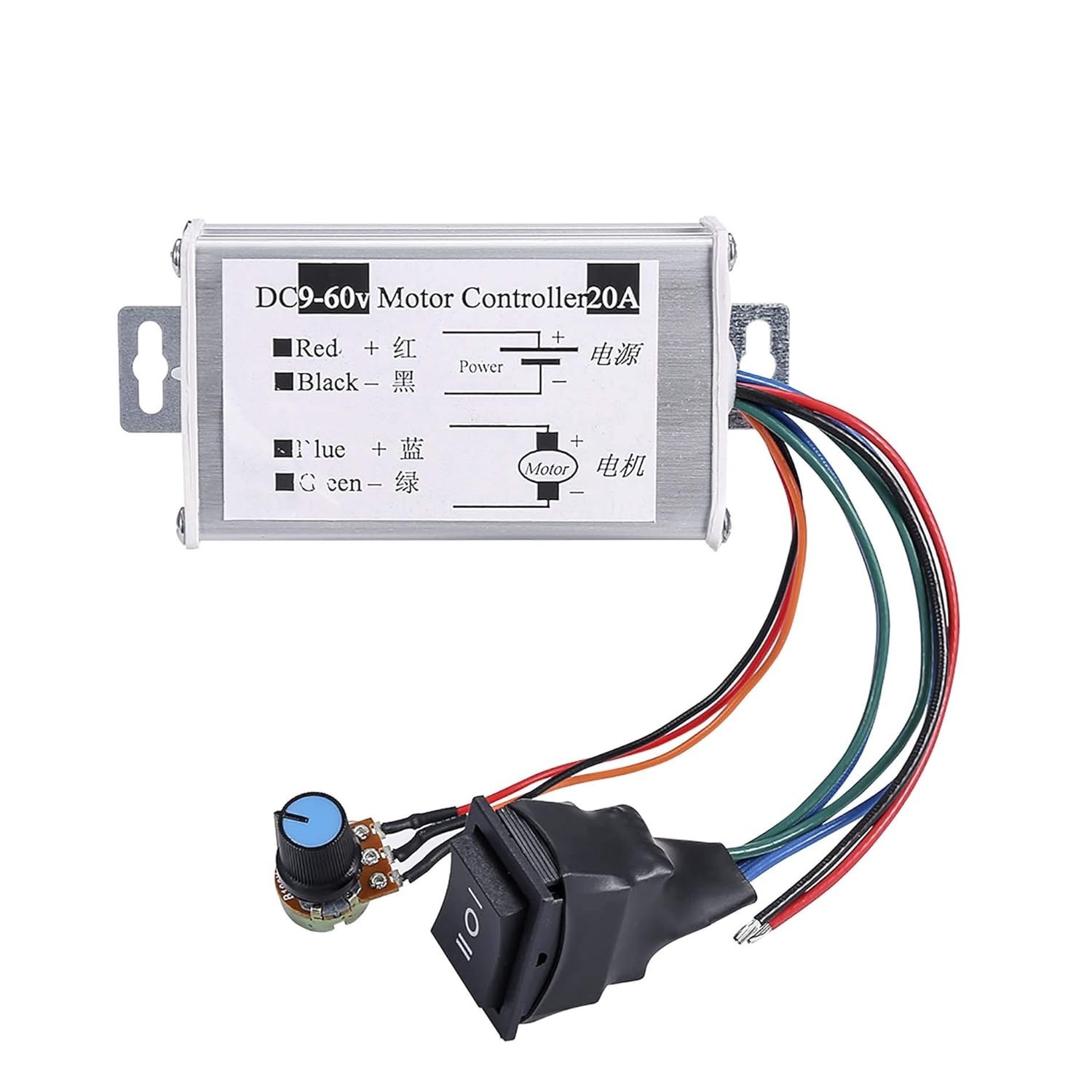 Controlador PWM de Velocidad para Motor DC 9V-60V 20A con Perilla y Switch