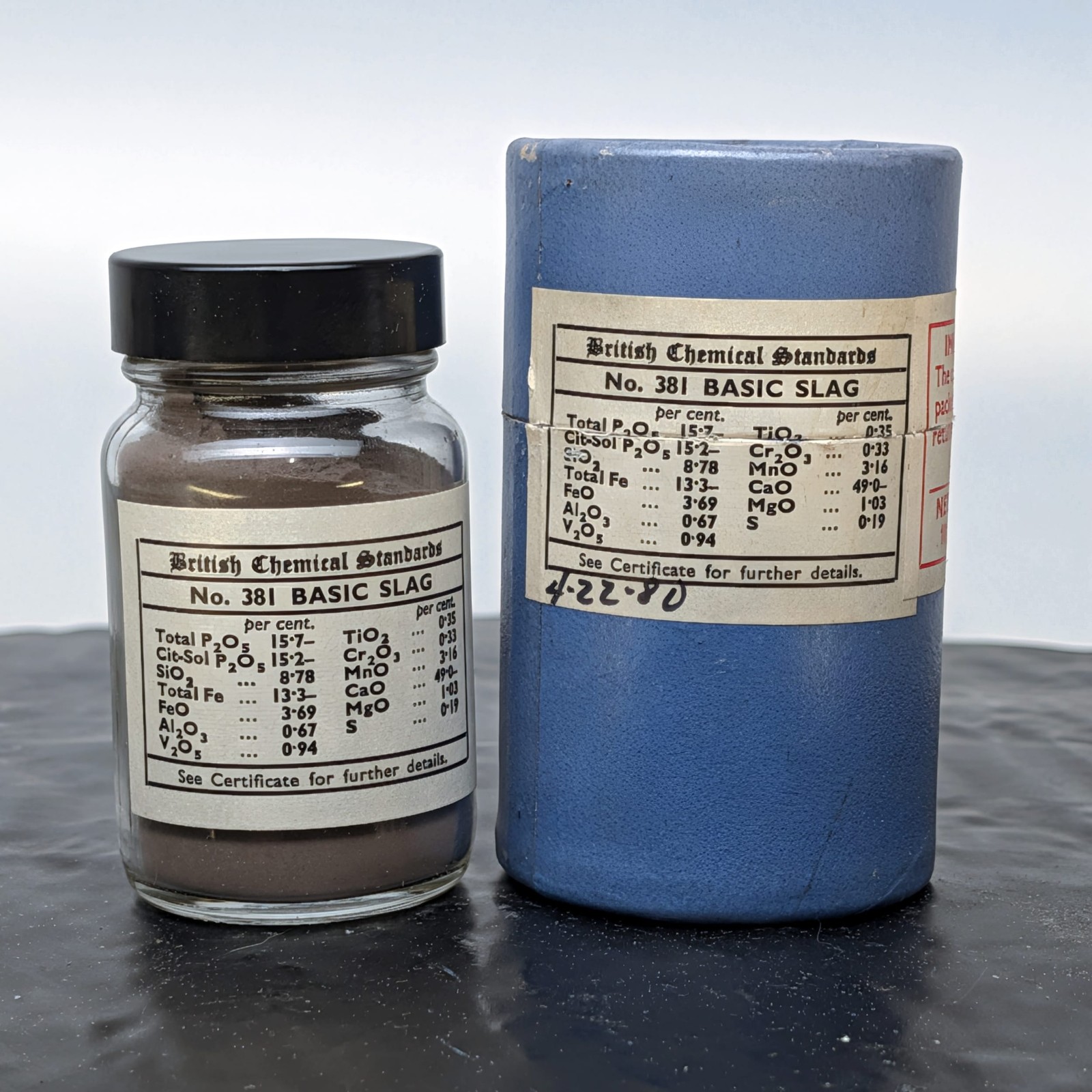 British Chemical Standards 381 Basic Slag Reference Material Full Bottle âï¸