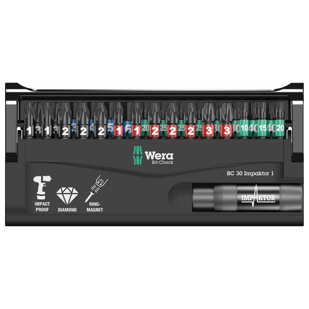 Wera Bit-Check “Impact Ready” Diamond Coated Tips 30-piece Set with Bit Case