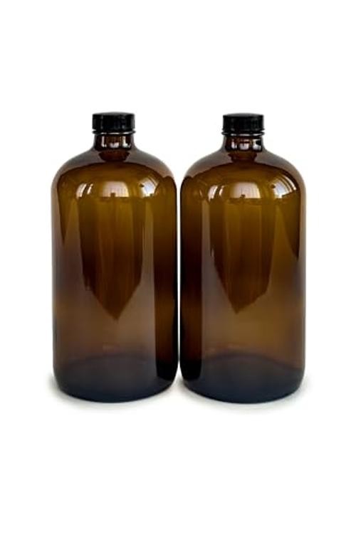 , 2, Amber, 32 oz Glass Bottles, with Lids