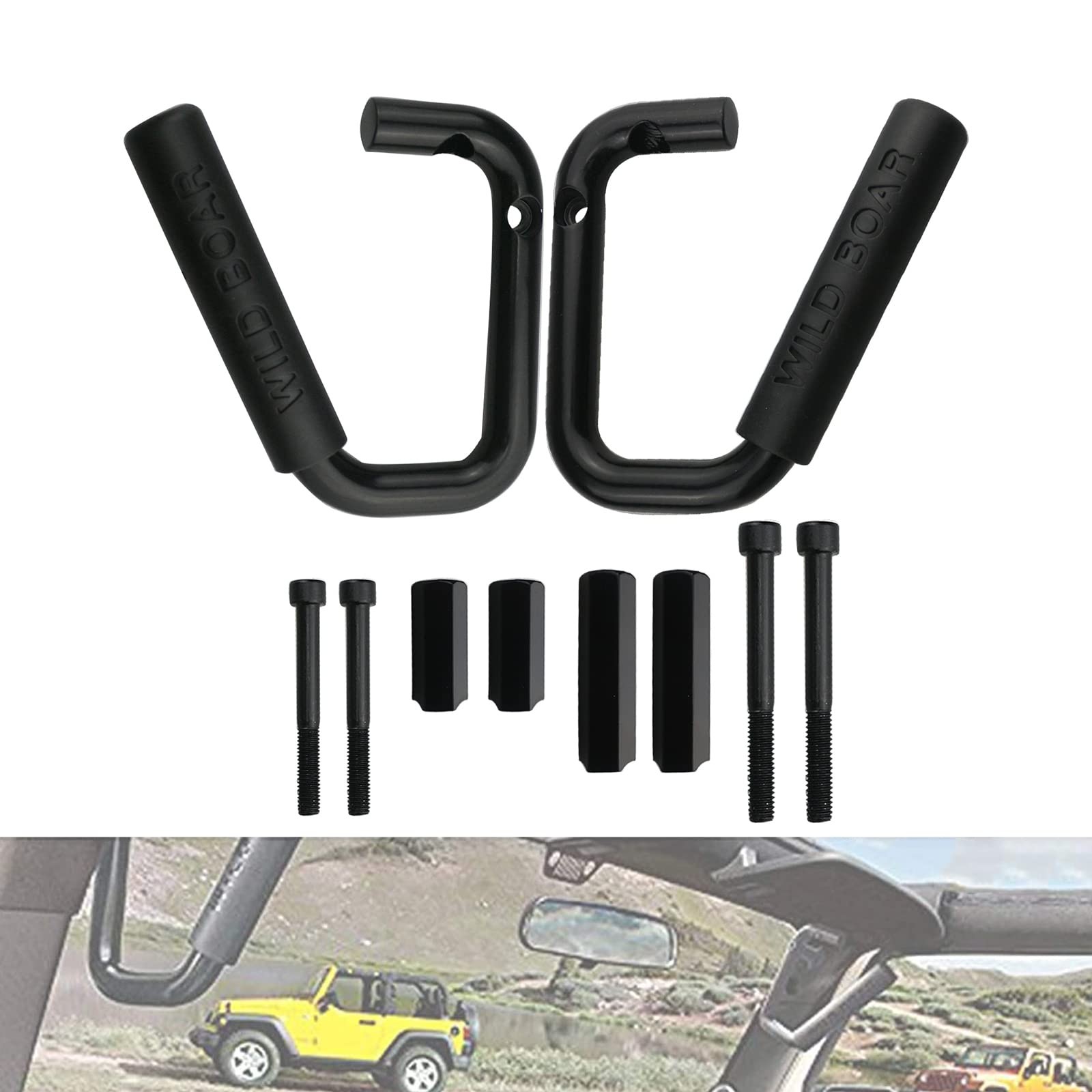 Pack of 2 Front Grab Bar Handles Black Textured Compatible Front,