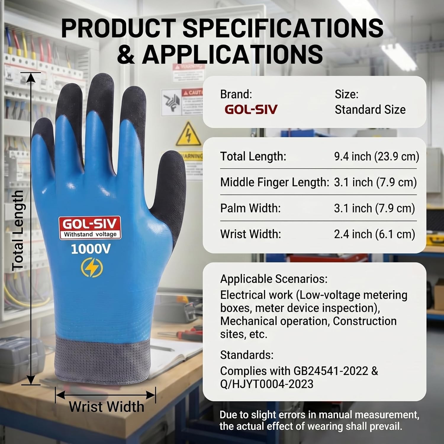Electrician Gloves 1000V High Voltage,ASTM D120 Certified & Double Insulated