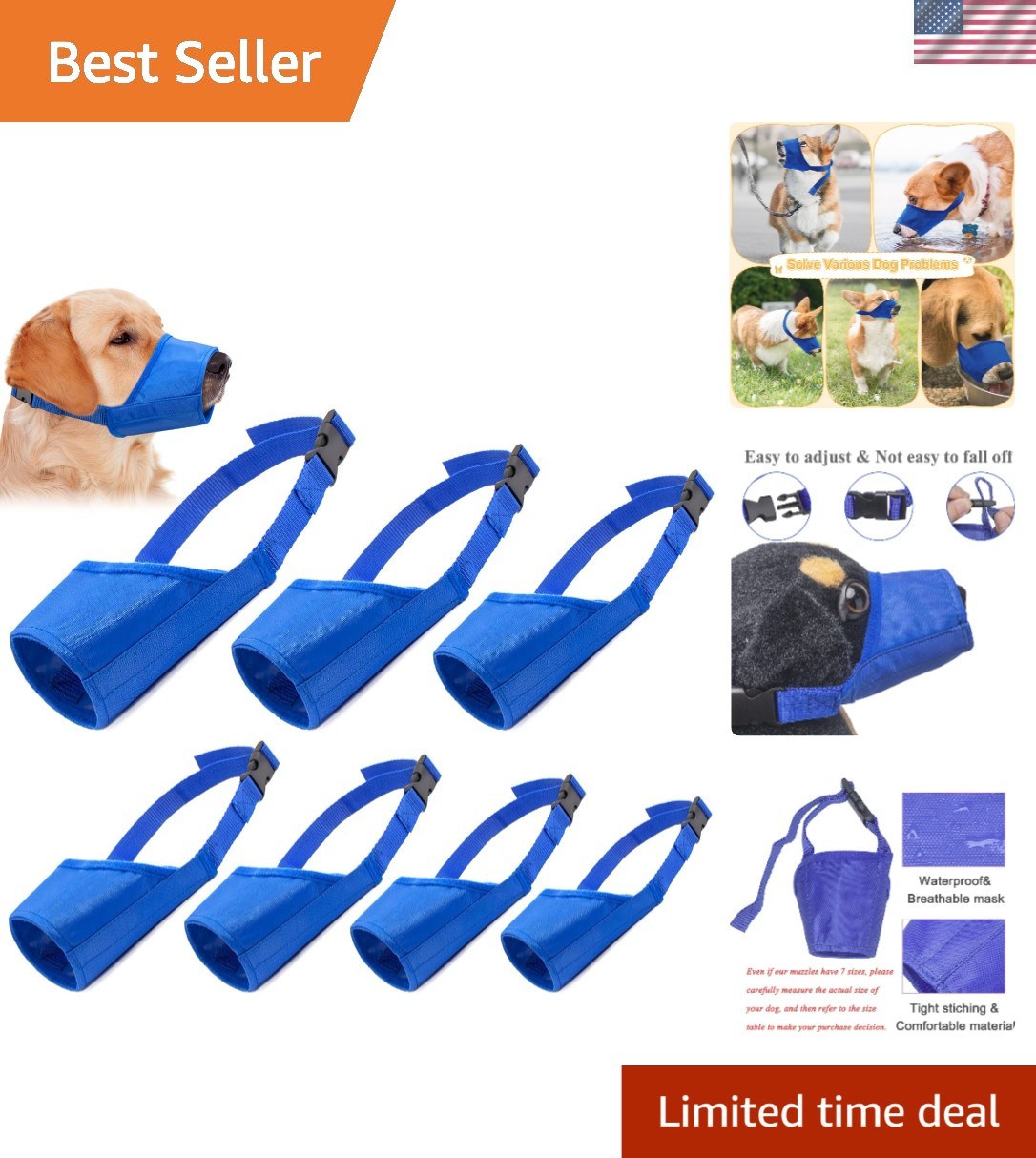 Comfortable and Waterproof 7-Pack Dog Muzzles for Long Snouts - Easy to Use