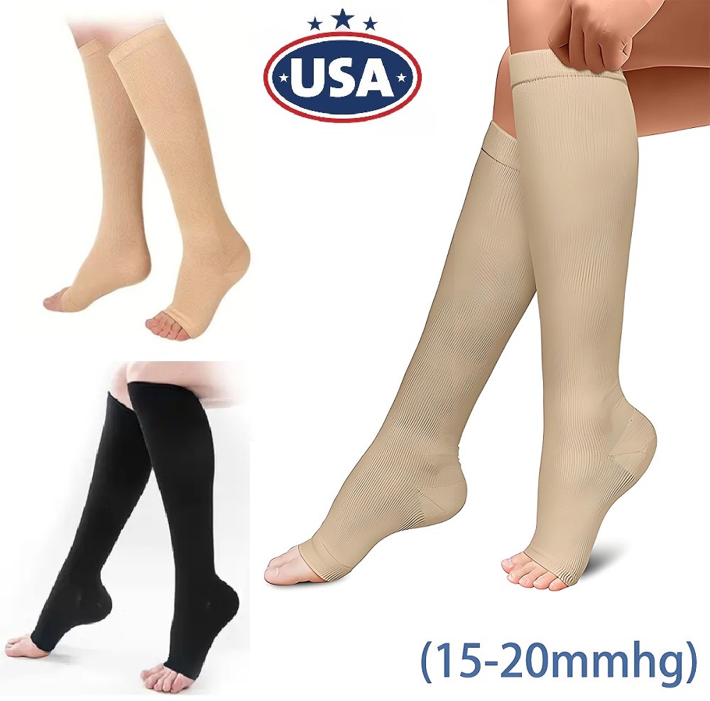 Breathable Fabric Medical Compression Socks Open Toe Stockings for Women Men USA