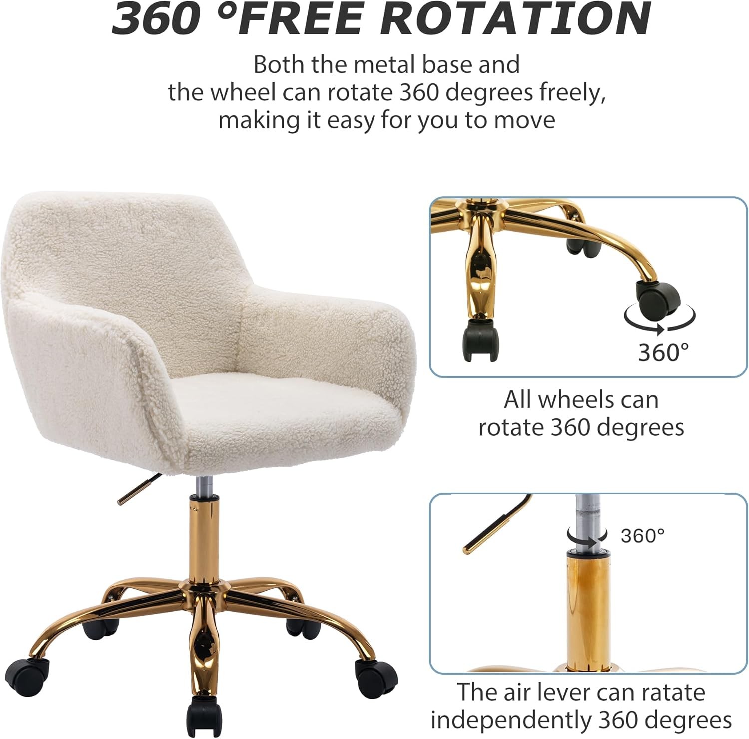 Faux Fur Office Desk Chair Comfy Swivel Armchair W/ Wheels Upholstered Fuzzy