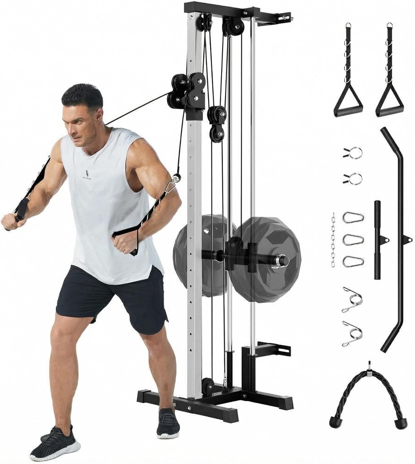 Wall Mount Cable Station, 18 Position Height Adjustable LAT Pulldown Machine