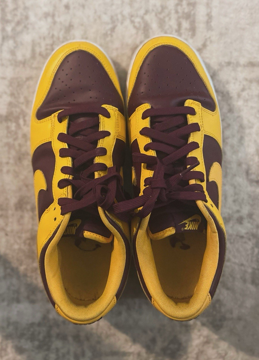 Nike Air Force 1 Yellow/Brown Colorblock Leather Low Top Lace-Up Sneakers