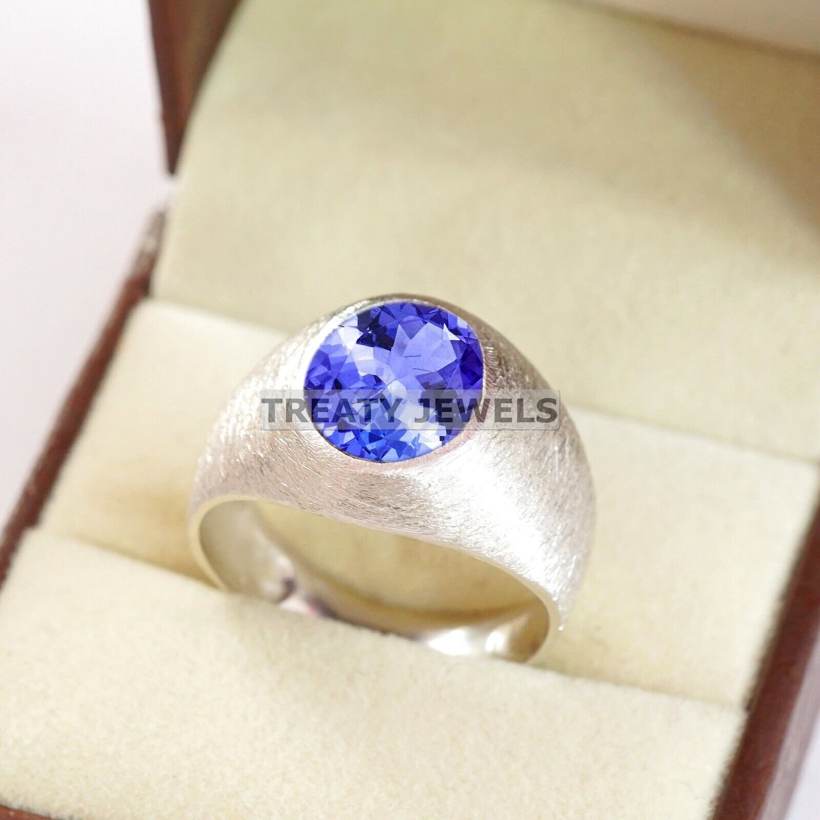 Tanzanite Oval Cut Gemstone With 14K Solid White Gold Ring For Men's #B660