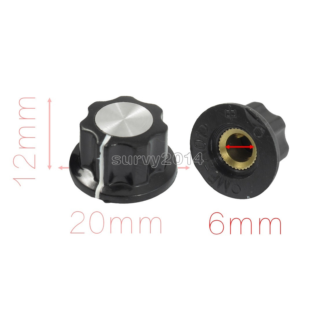 2pcs Adjustable Turn 16mm Top 6mm Shaft Insert Dia Potentiometer Rotary Knobs