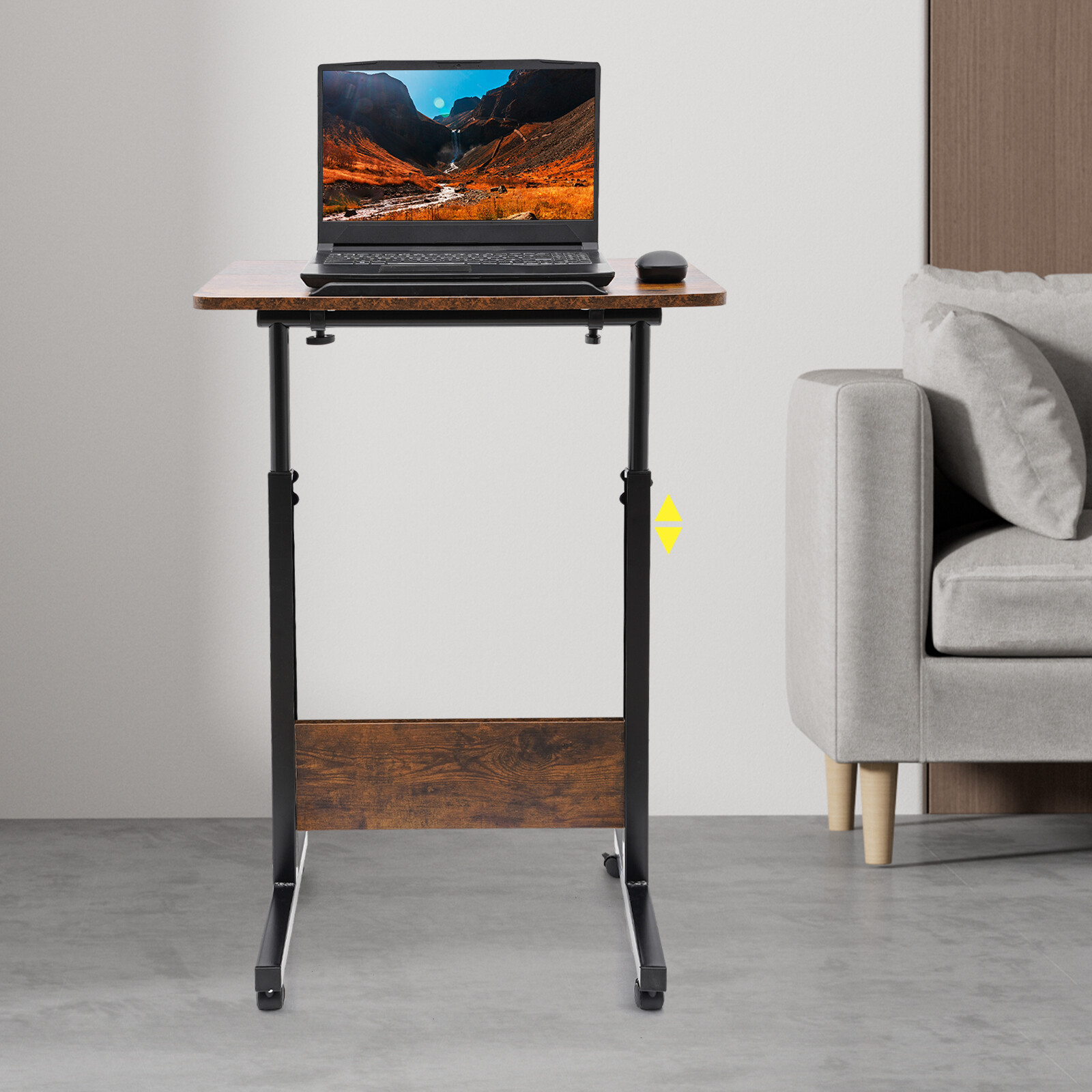 Mobile Workstation Standing Desk Rolling Laptop Desk Adjustable Height Brown