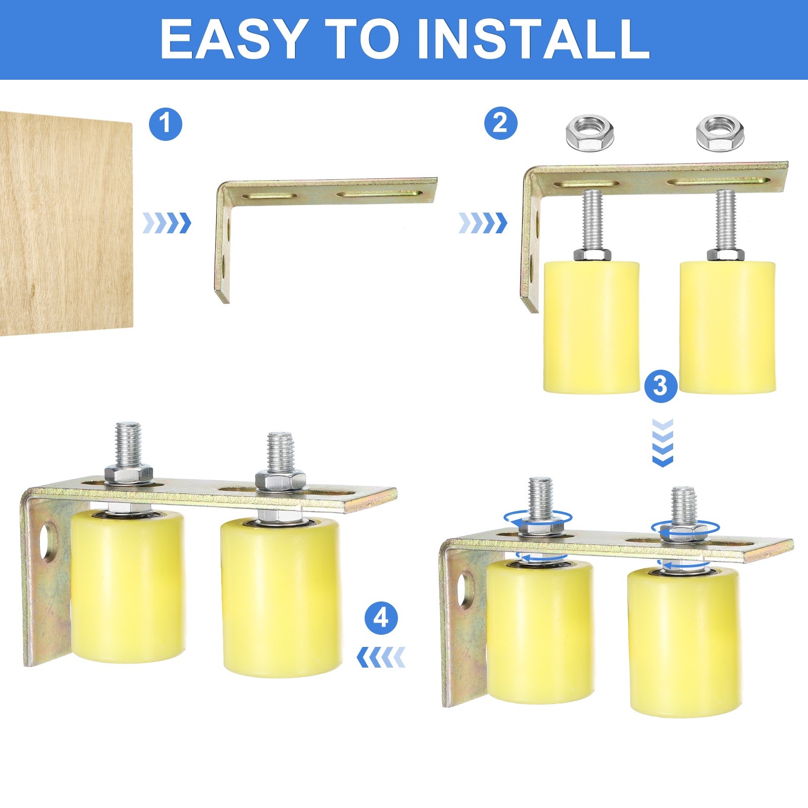 2Set Slide Gate Guide Roller, 1-5/8"x2-3/8" Nylon Gate Support & Bracket, Yellow