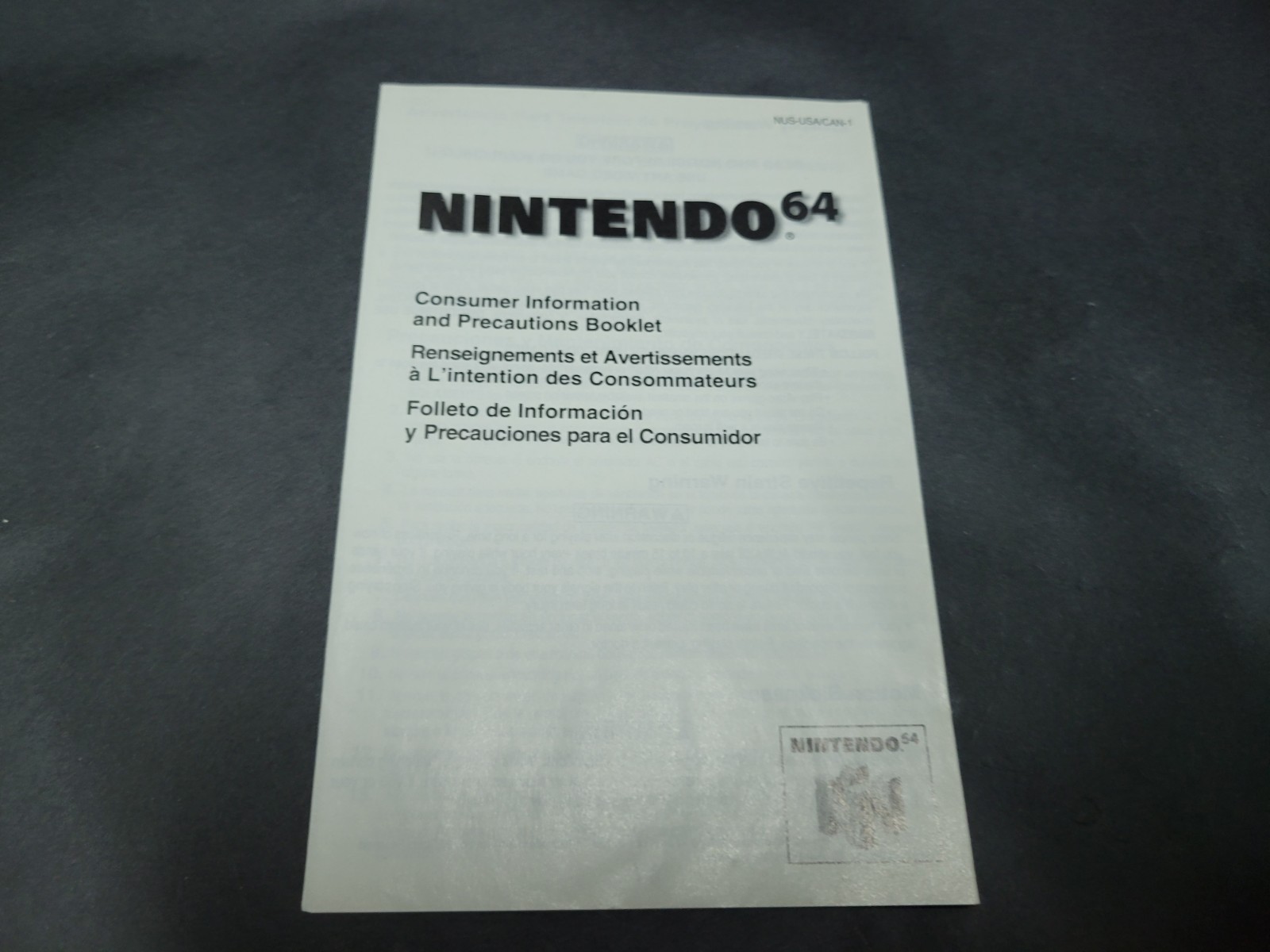 Nintendo 64 Consumer Information and Precautions Booklet NUS-USA/CAN-1
