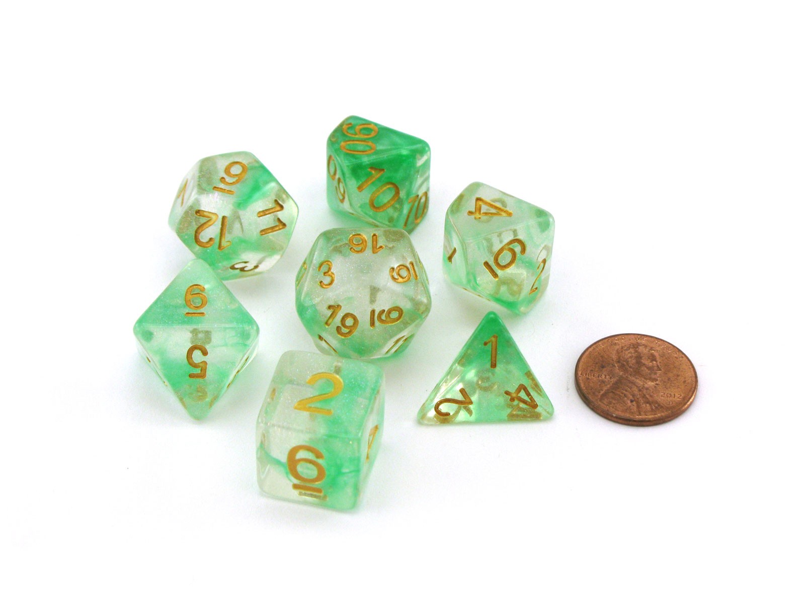 Unicorn Resin 16mm 7-Die Polyhedral Dice Set - Icy Everglades