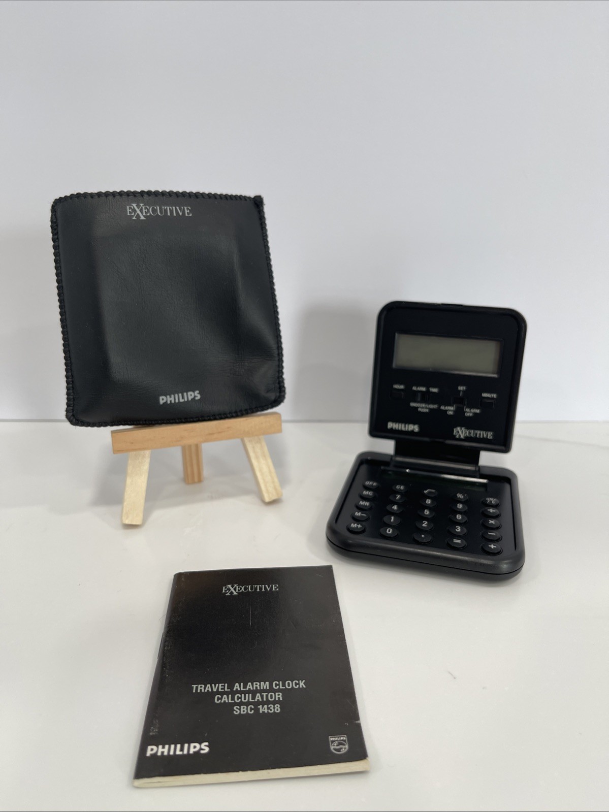 Phillips Executive Travel Pocket Calculator Alarm Clock Date  VGC W/ Manual