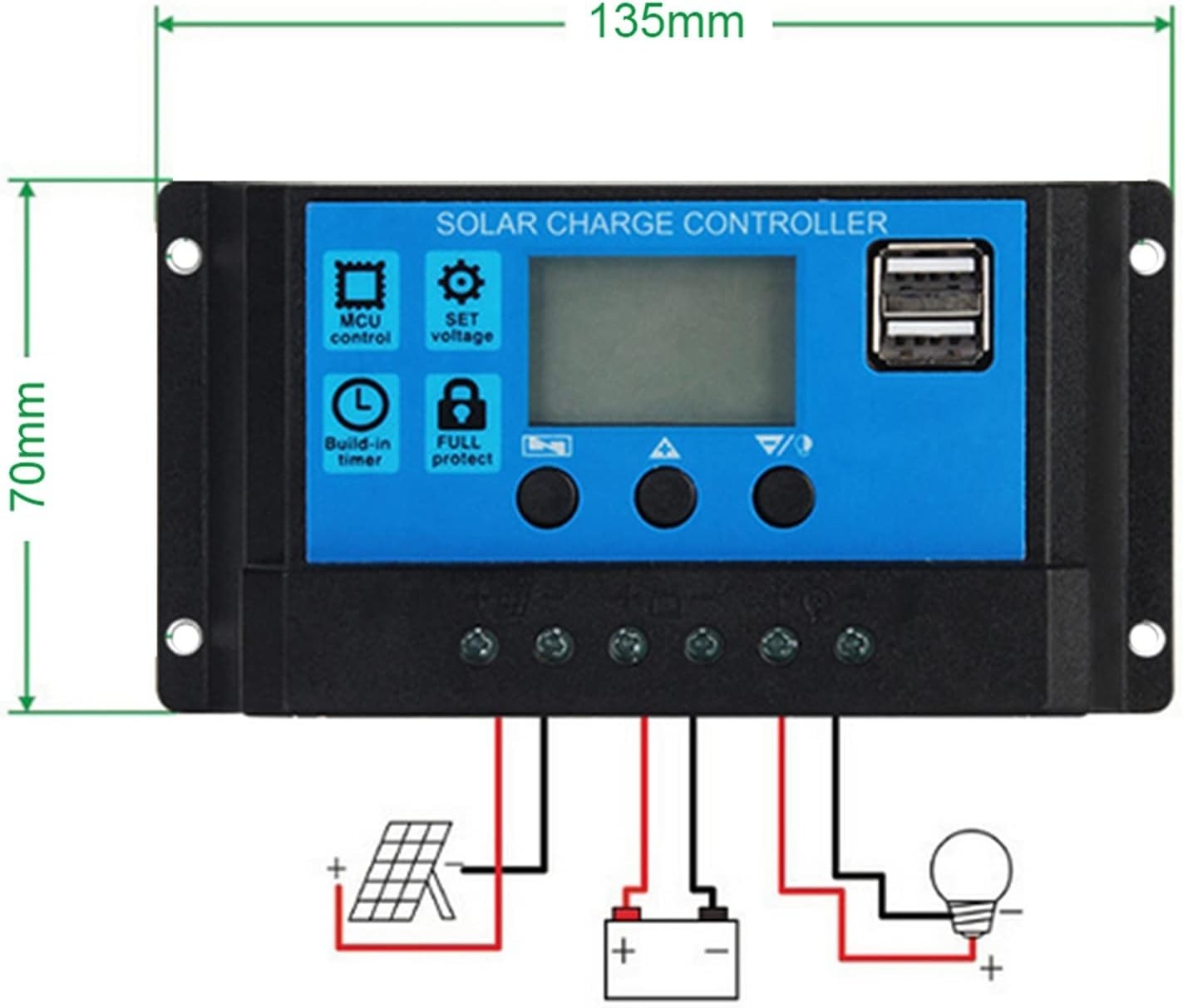 60A PWM Solar Charge Controller for 12V/24V Systems - LCD Display & Safety Fe...