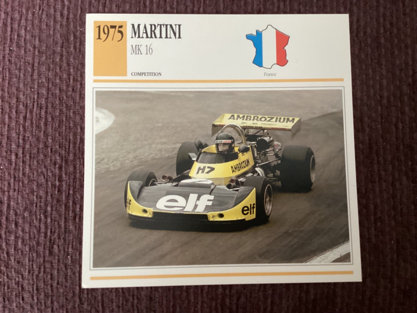 Martini MK16,     1975,   Competition Car, France,  Collectors Card
