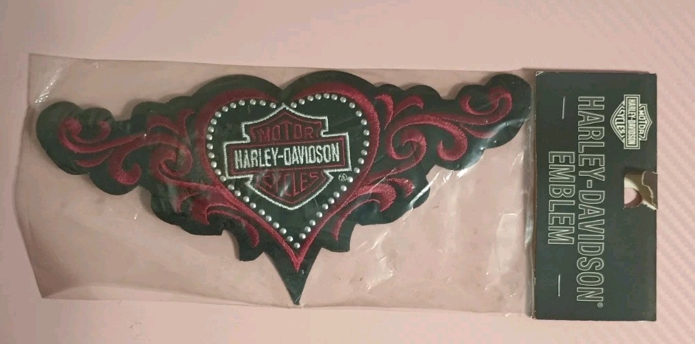 VTG Harley-Davidson Black & Dark Red Embroidered Studded Heart Sew On Patch NEW