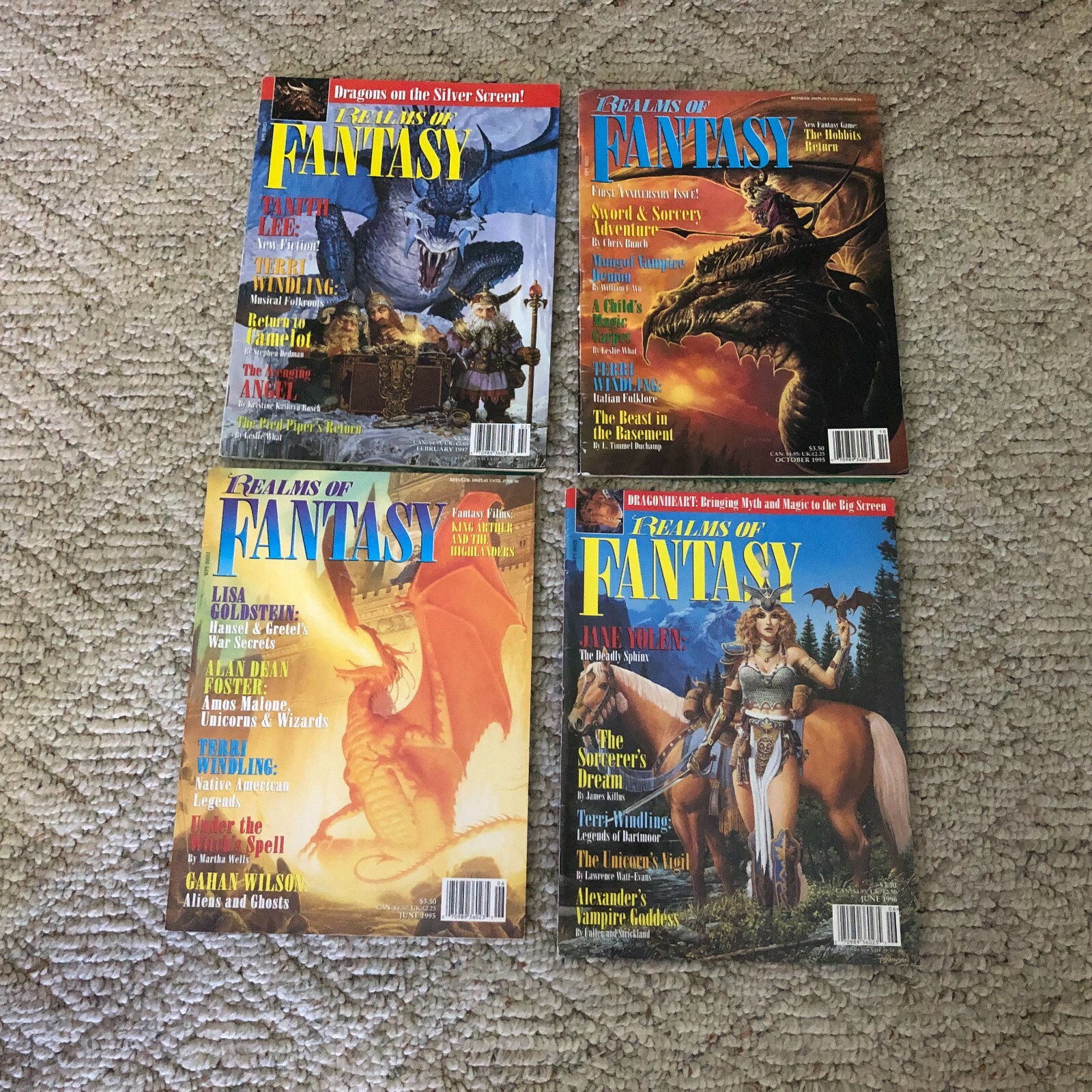Realms Of Fantasy Magazine Lot Dragons Bobbit Dragonheart 1990s Vintage Lot Of 4