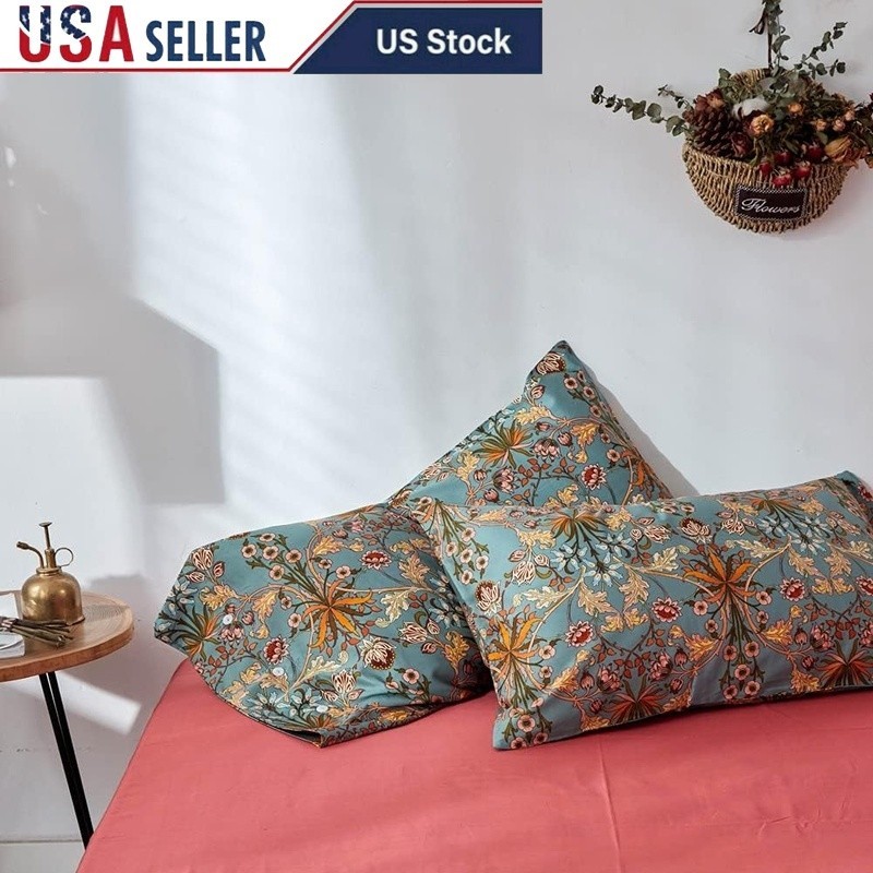 Cotton Pillow Cases Set 2pcs Soft Bed Pillow Covers Easy Clean Home Office New