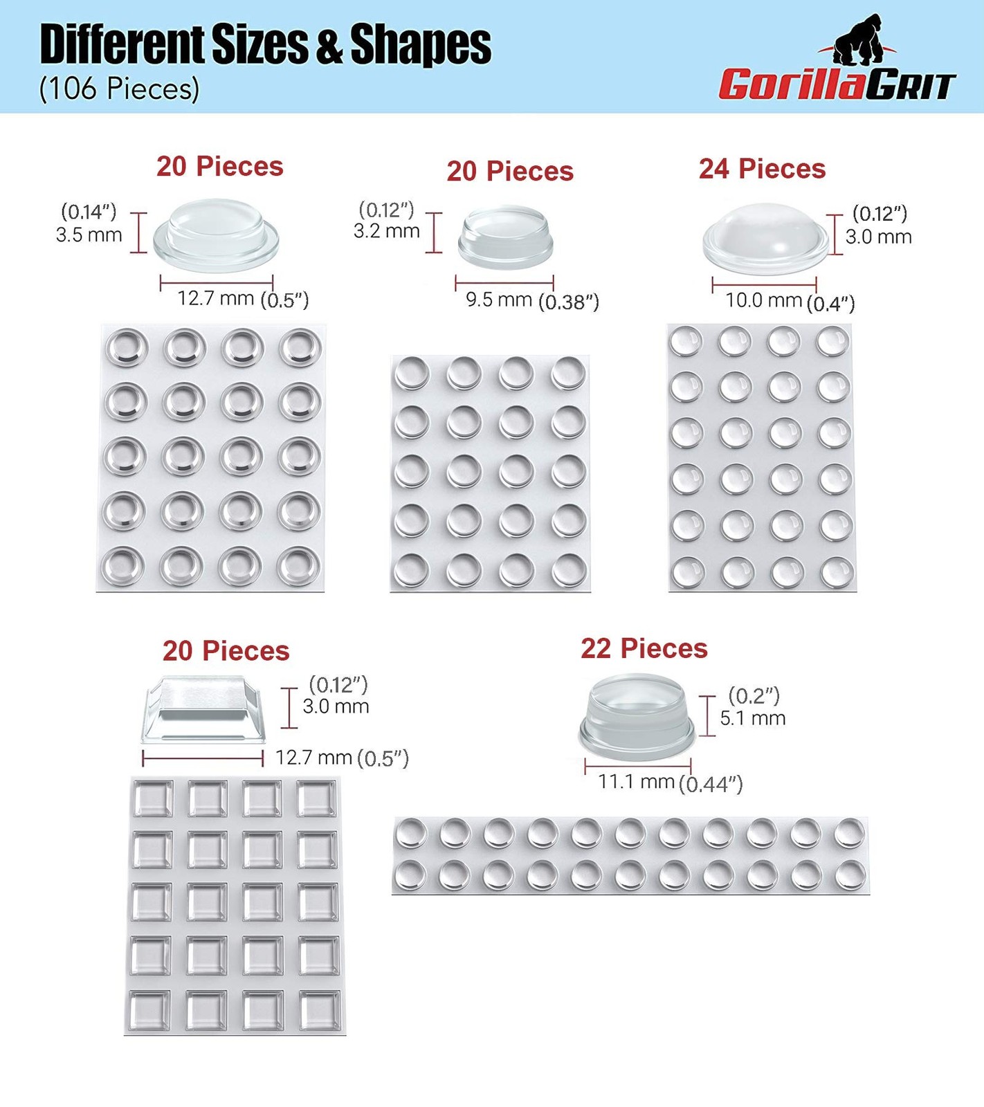 Clear Adhesive Bumper Pads 106-PC Combo Pack (Round, Spherical, Square) - Sou...