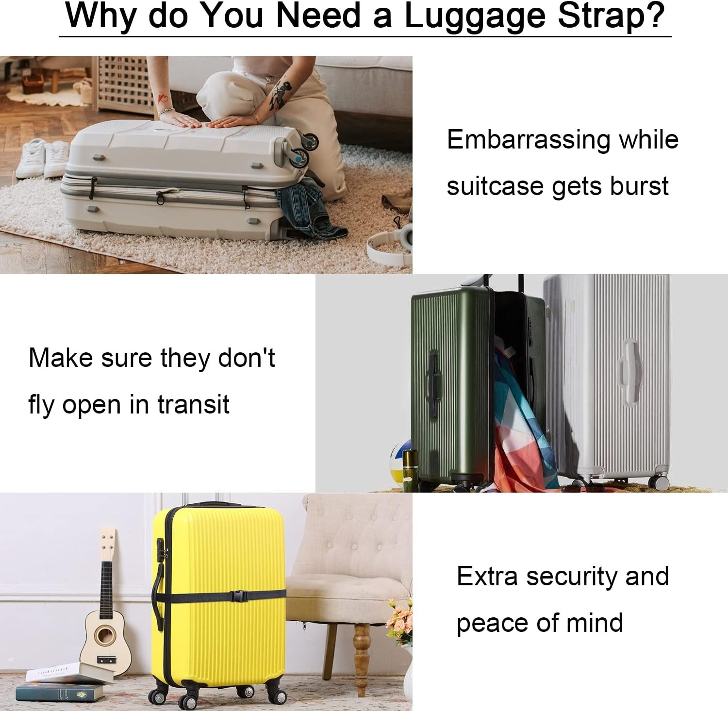 Luggage Strap, 2 Pack Heavy Duty Utility Straps with Quick Release Buckle, Ad...
