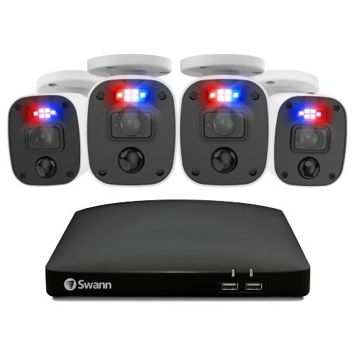 Swann 4 Camera 8 Channel 1080p Full HD DVR Security System Police lights