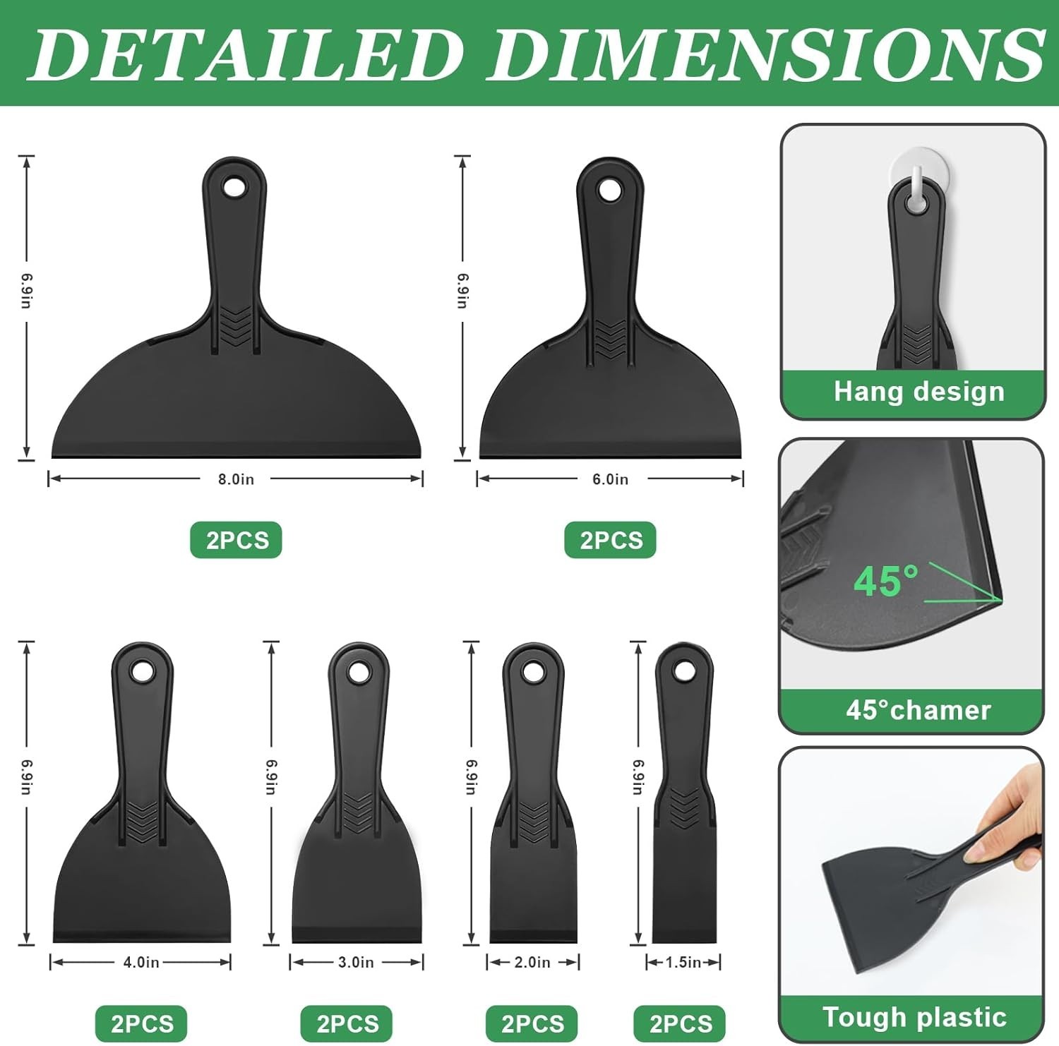 Plastic Putty Knife Set – 15 Pack Multi Sizes Flexible Scrapers – Spackle Knives