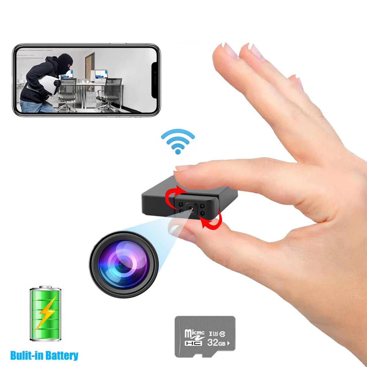Mini Camera WIFI 1080P HD Smallest Night Vision Security Cam with Battery