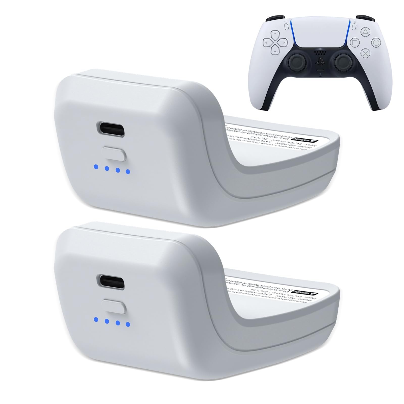 2X 3000mAh PS5 Controller Battery Pack - External Replacement & USB-C Charger