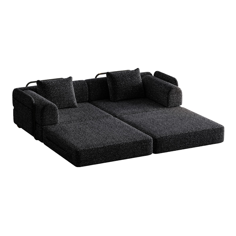 72.4" Convertible Sofa Bed w/ Storage Pockets, Black Chenille Fabric