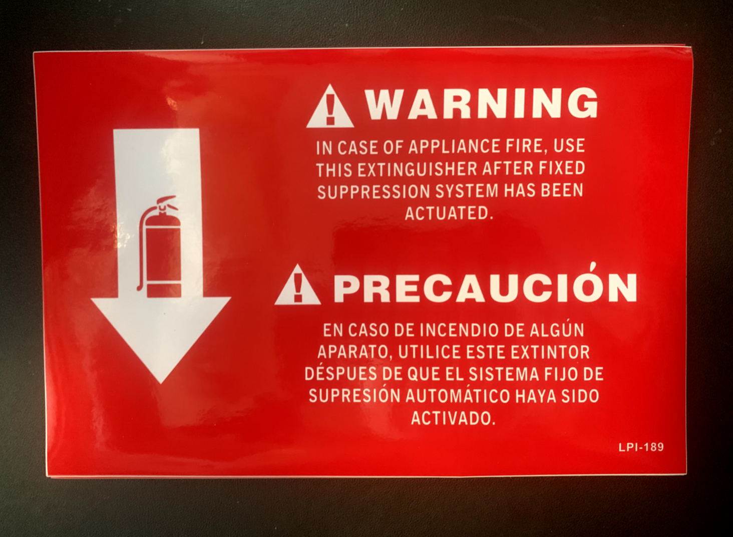🔥🧯(BILINGUAL) CLASS "K" KITCHEN FIRE EXTINGUISHER SIGN 12X8 ADHESIVE BACK🔥🧯