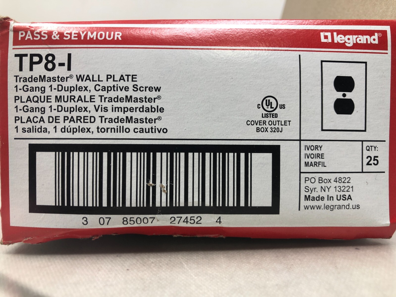 Lot of 25 Pass & Seymour Almond Outlet Cover TB8-1