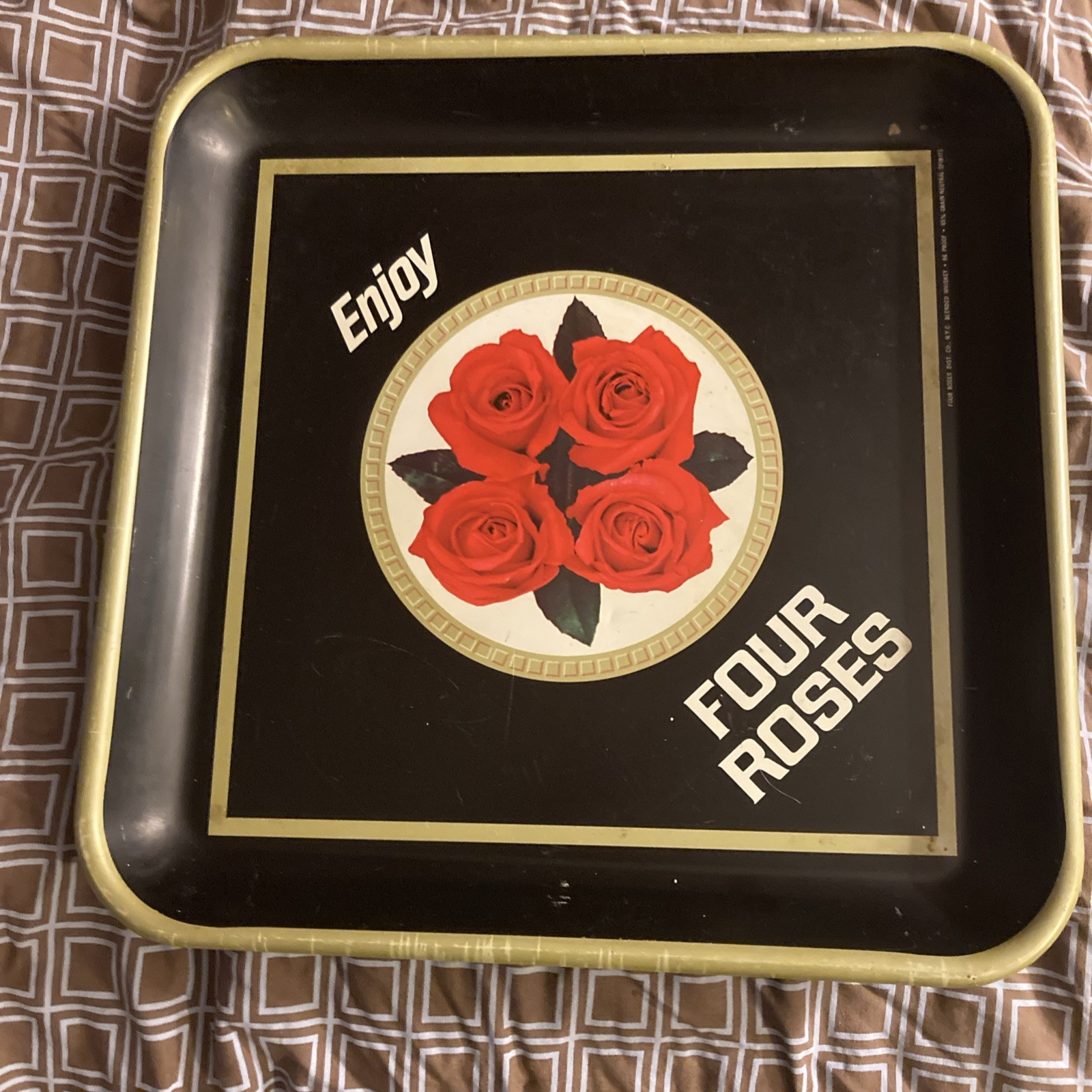 Four Roses Bourbon Tin Metal Sign Small Batch Bar Tray Vintage 60s.