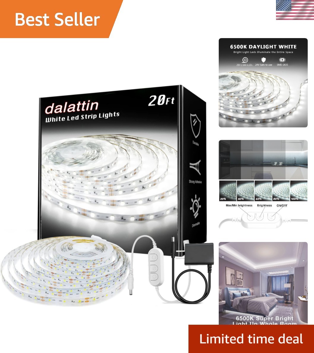 20ft Touch-Controlled Dimmable White LED Strip - Modern Lighting Solution