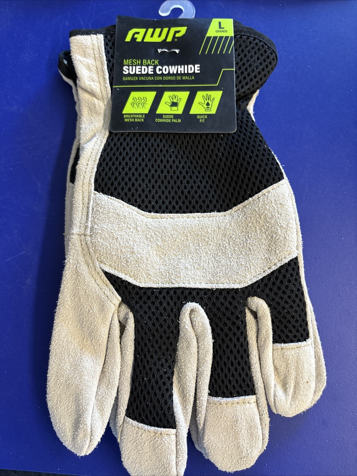 AWP Mesh Back Suede Cowhide Palm Men Gloves Large Breathable Black Quick Fit