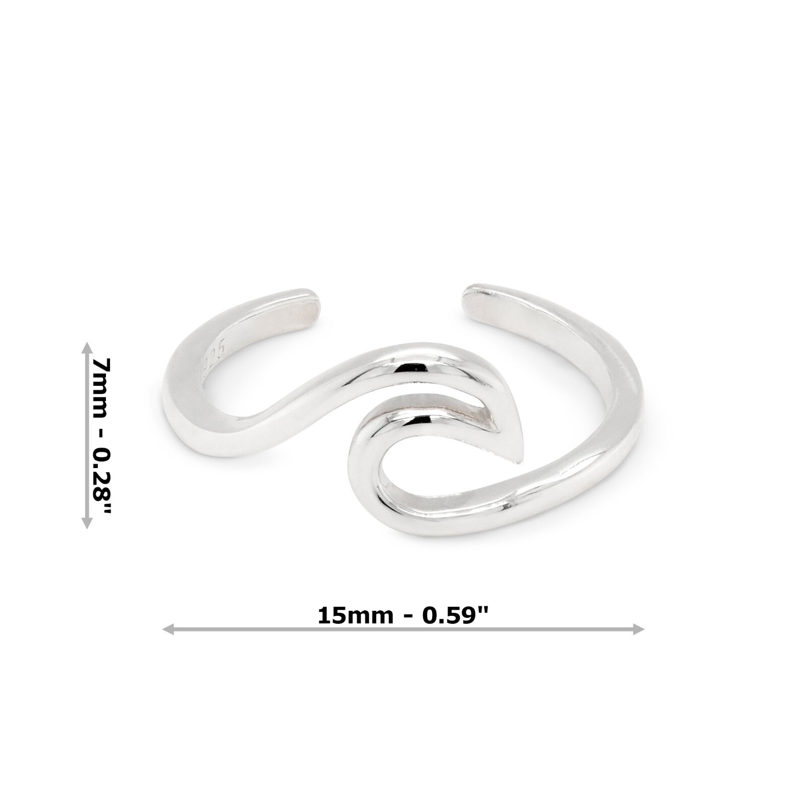 Wave Loop Solid Sterling Silver 925 Toe Ring